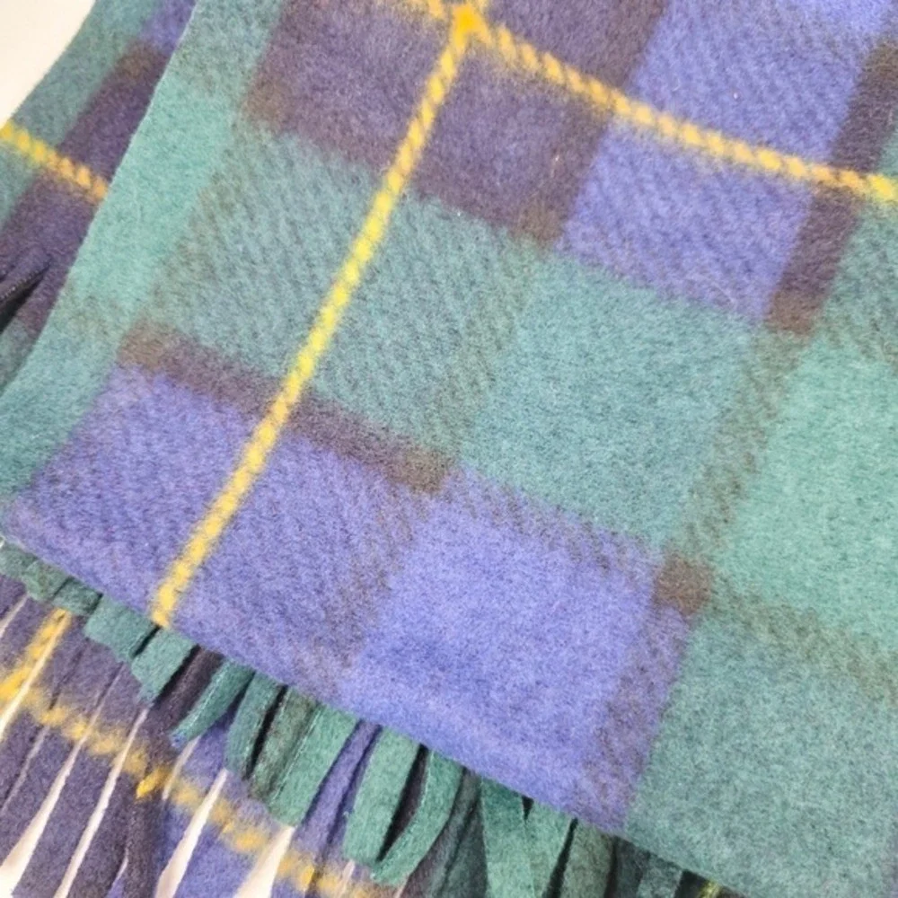 Maggie Lawrence Plaid Fringe Scarf in Blue and Green Fleece